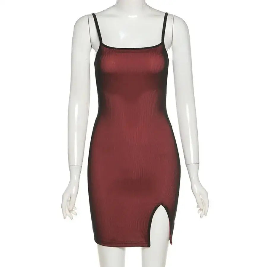 Red Dress With Black Mesh Overlay