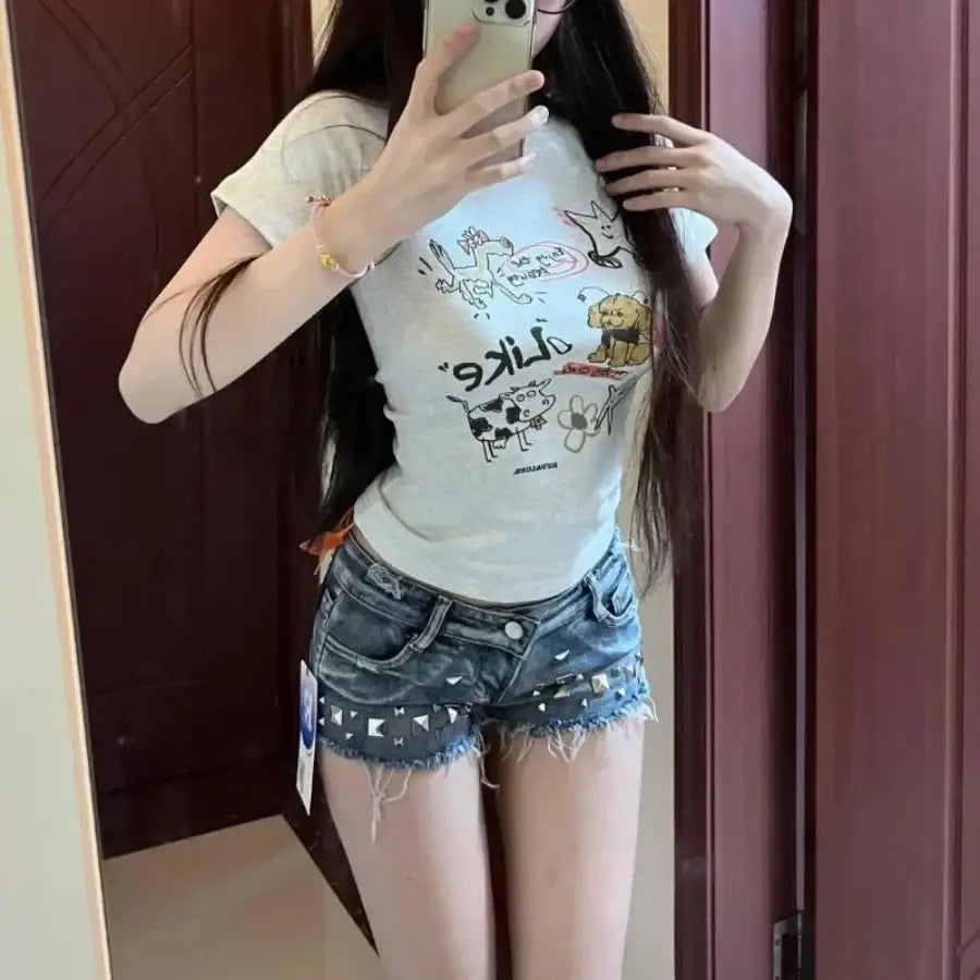 Rhinestone Mini Shorts XS