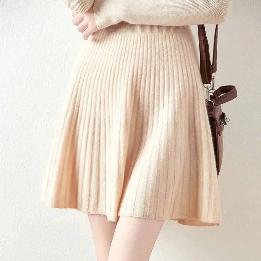 Rib Knit Mini Skirt Beige / S