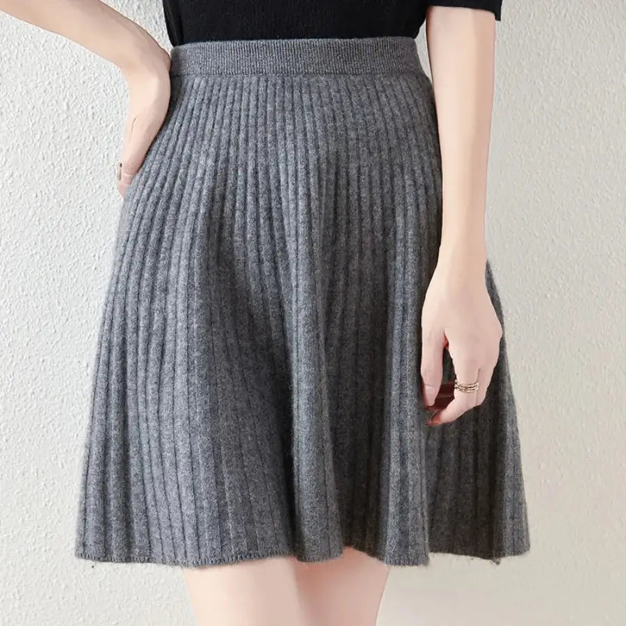 Rib Knit Mini Skirt Grey / S