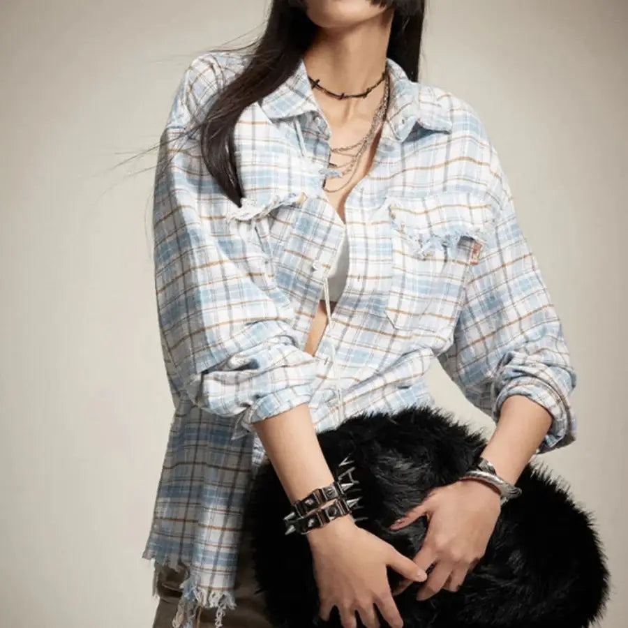 Ripped Style Checkered Shirt