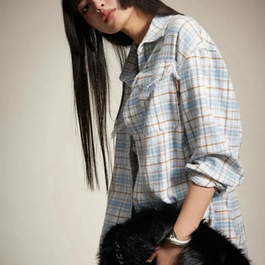 Ripped Style Checkered Shirt