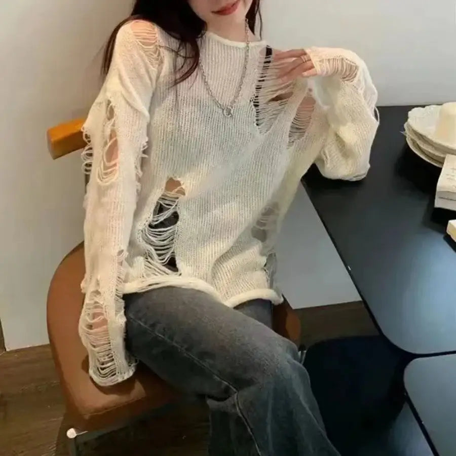 Ripped Sweater - White