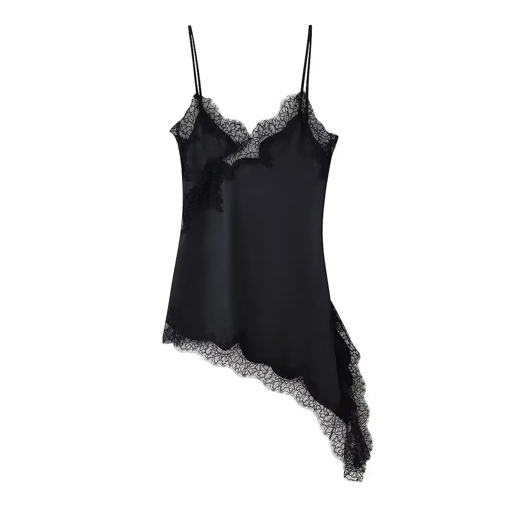 Satin Lace Dress Black / S