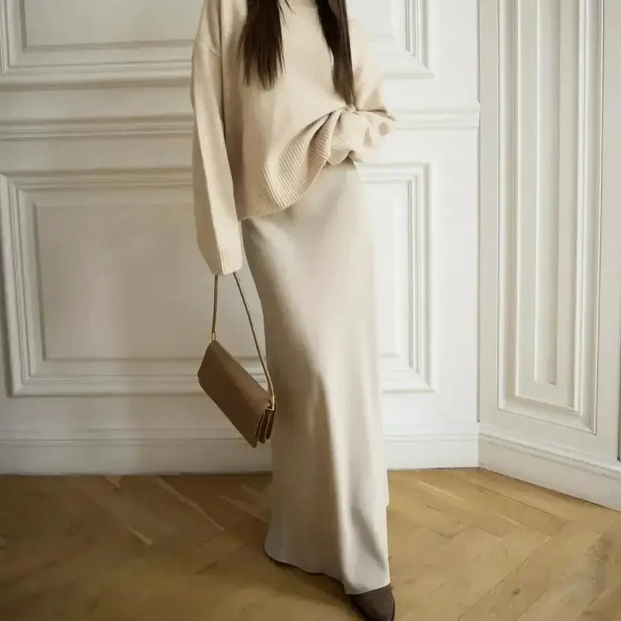 Satin Long Skirt - Beige / S