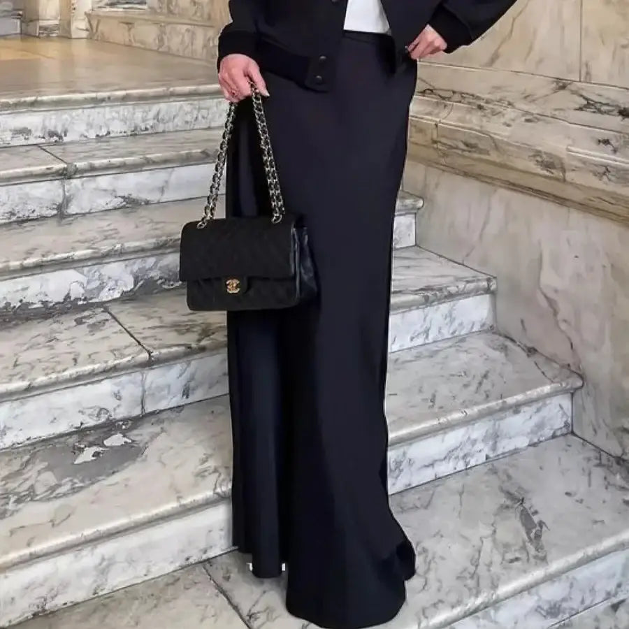 Satin Long Skirt - Black / S