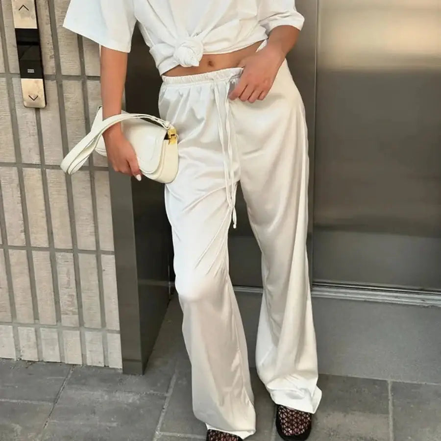 Satin Pants - White / S