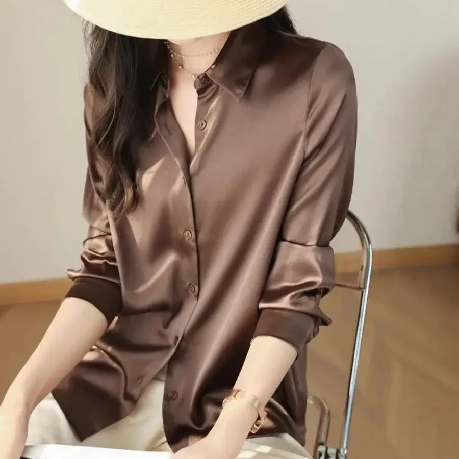 Satin Shirt - Brown / S