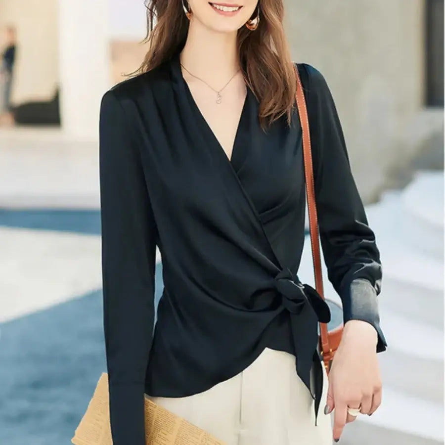 Satin Wrap Shirt - Black / S