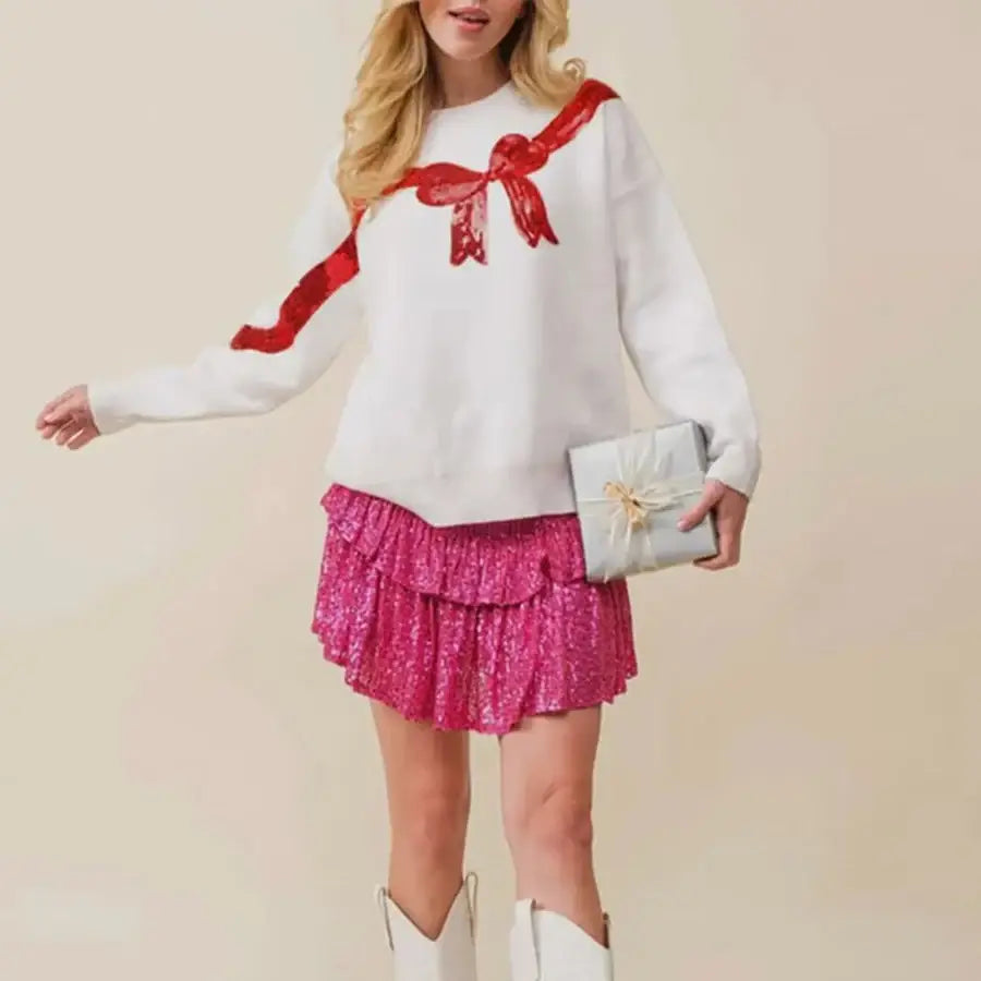 Sequin Bow Sweater S