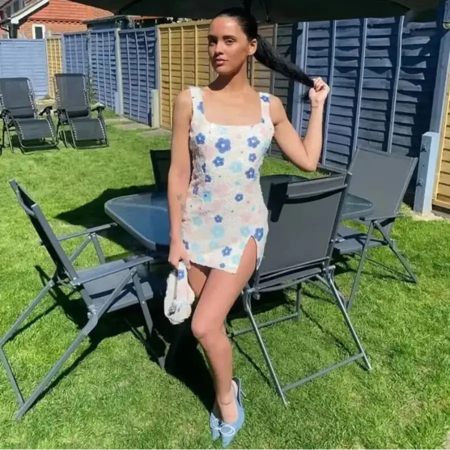 Sequin Flower Dress - Blue / S