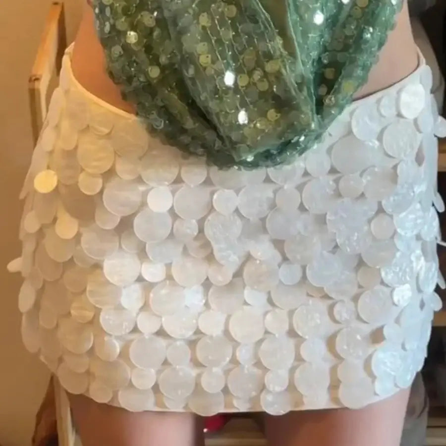 Sequin Mini Skirt - White / S