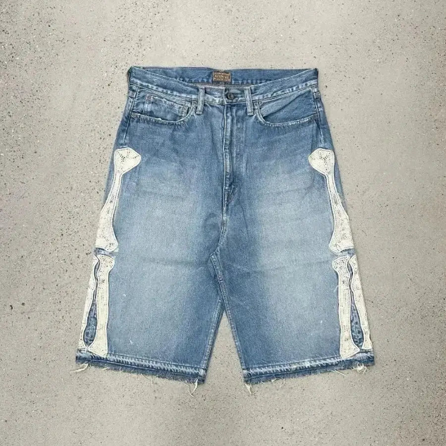 Skeleton Denim Shorts - Blue / S