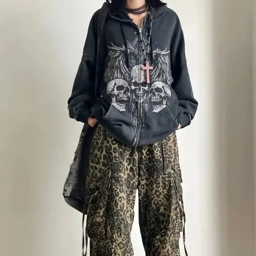 Skull Zip Up Hoodie - S