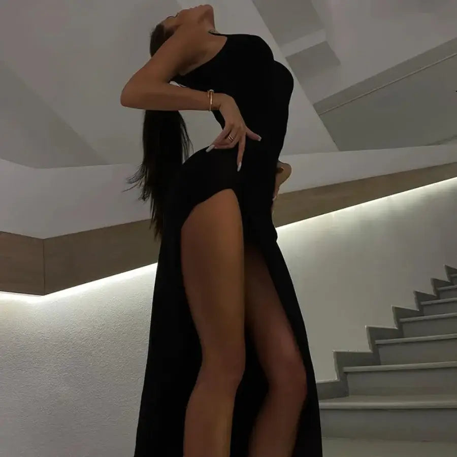 Sleeveless Turtleneck Bodycon Dress - Black / S