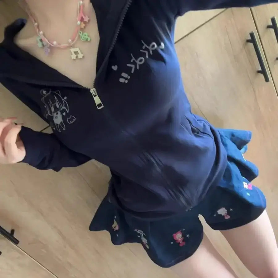 Slim Fit Zip Up Hoodie - Blue / S