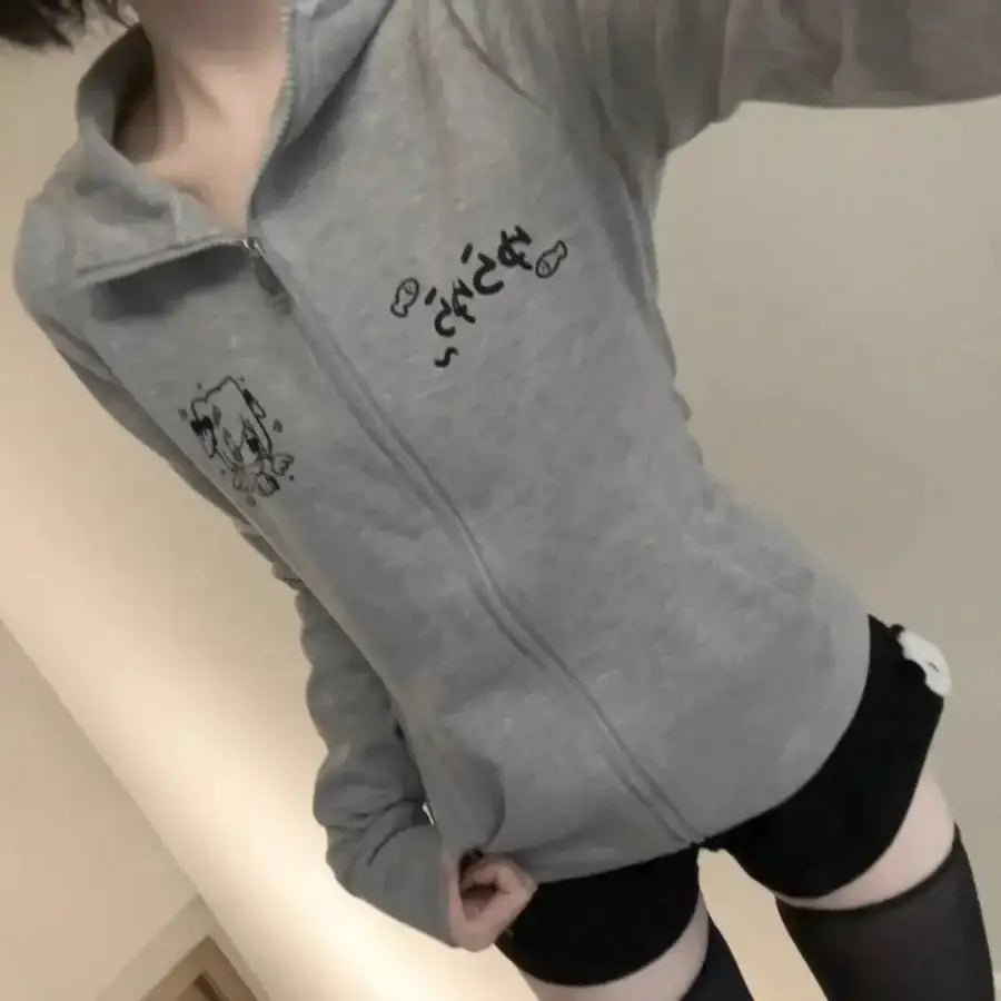 Slim Fit Zip Up Hoodie - Grey / S