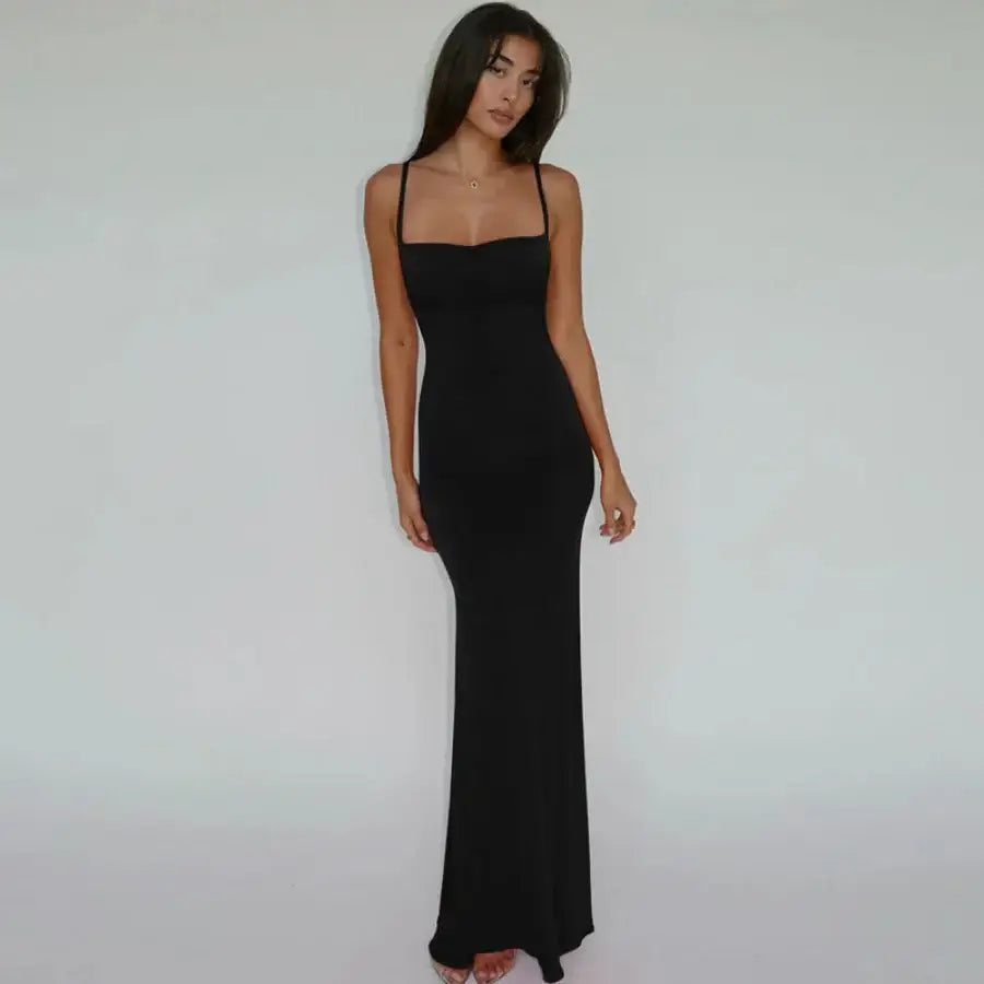 Spaghetti Strap Bodycon Dress - Black / XS
