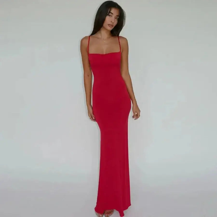 Spaghetti Strap Bodycon Dress - Red / XS