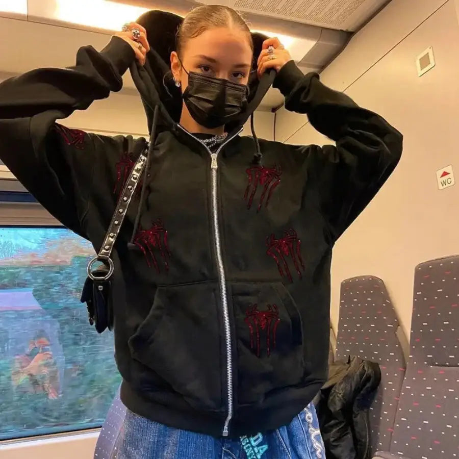 Spider Rhinestone Hoodie - S
