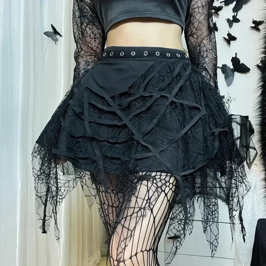 Spider Web Skirt - Black / S