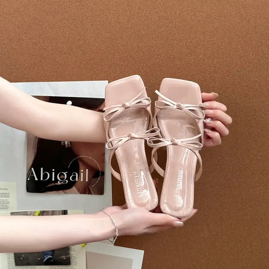 Square Toe Sandals Low Heel Pink / 5.5