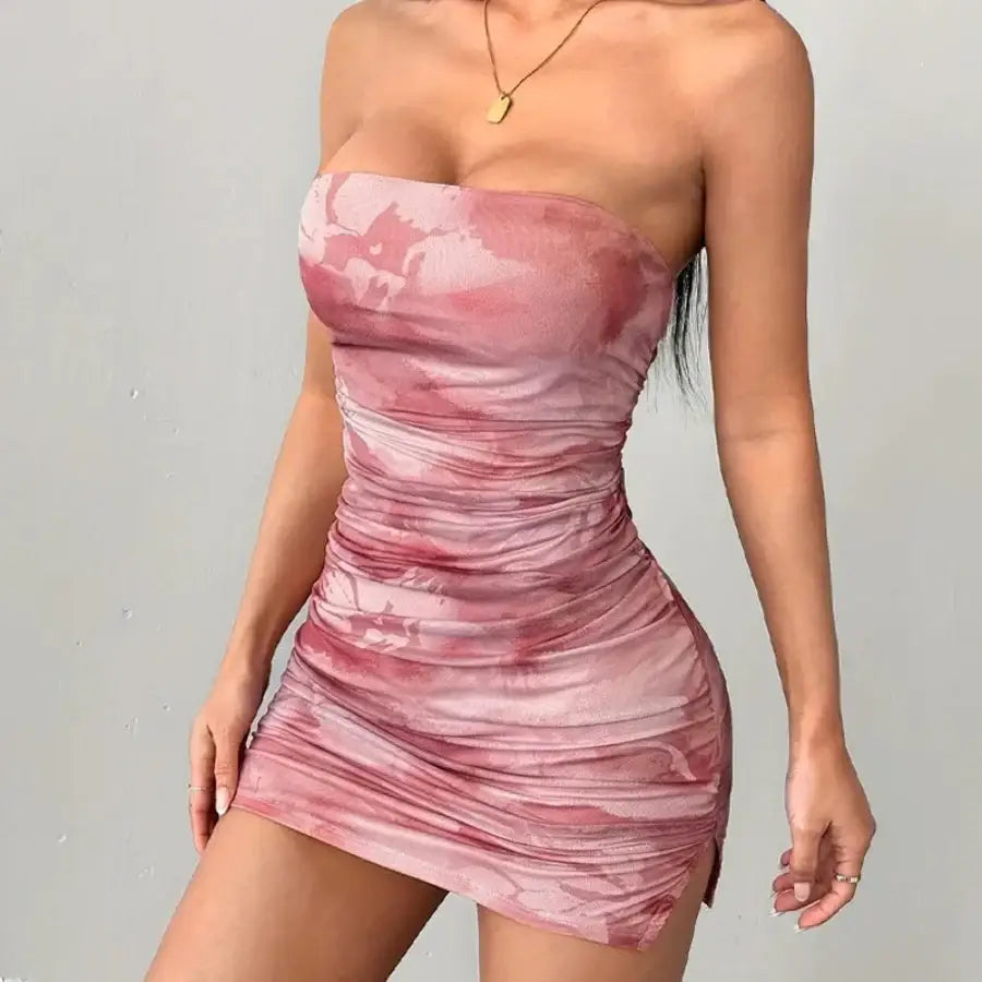 Strapless Bodycon Mini Dress - Pink / XS