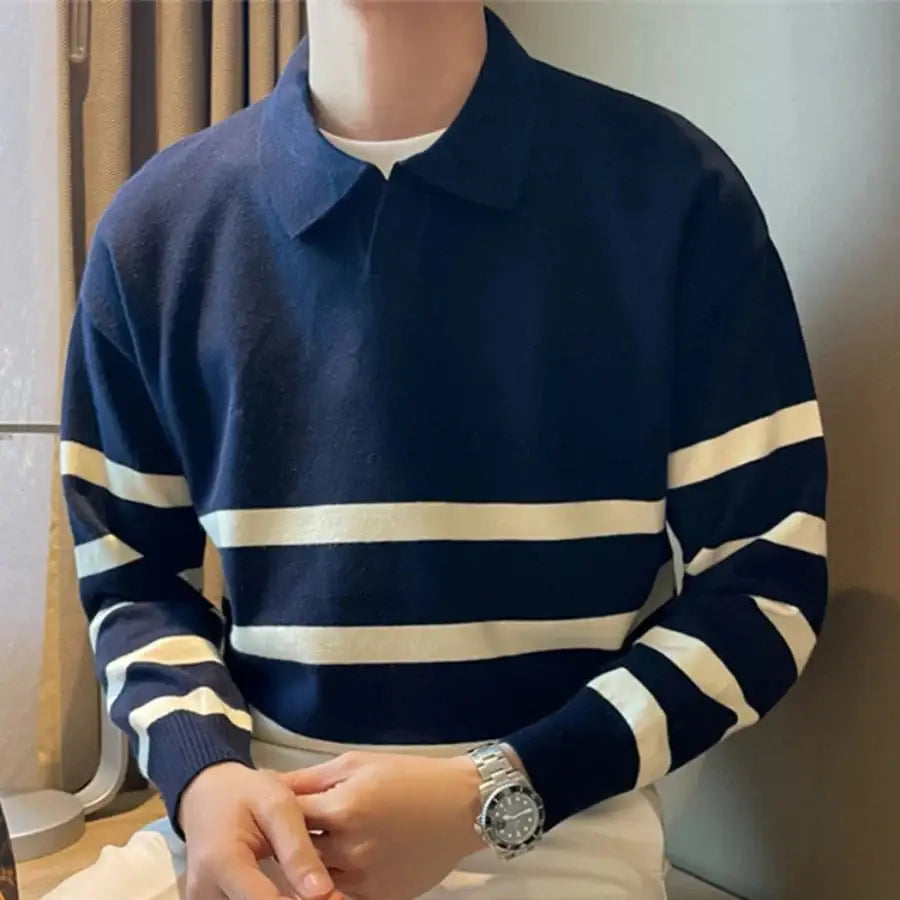 Striped Collar Sweater - Blue / M
