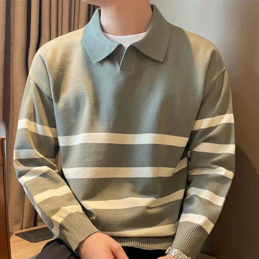 Striped Collar Sweater - Green / M