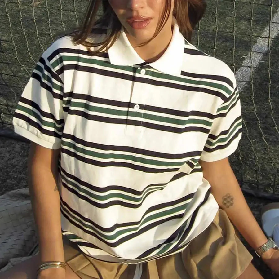 Striped Polo Shirt - White / S