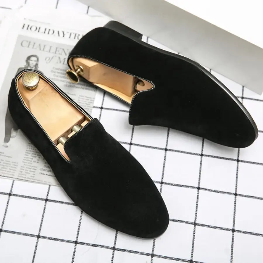 Suede Slip On Loafers - Black / 6.5