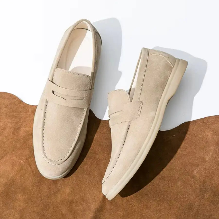 Tan Suede Penny Loafers - 7