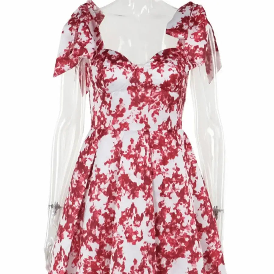 Tie Shoulder Mini Dress - Red / S