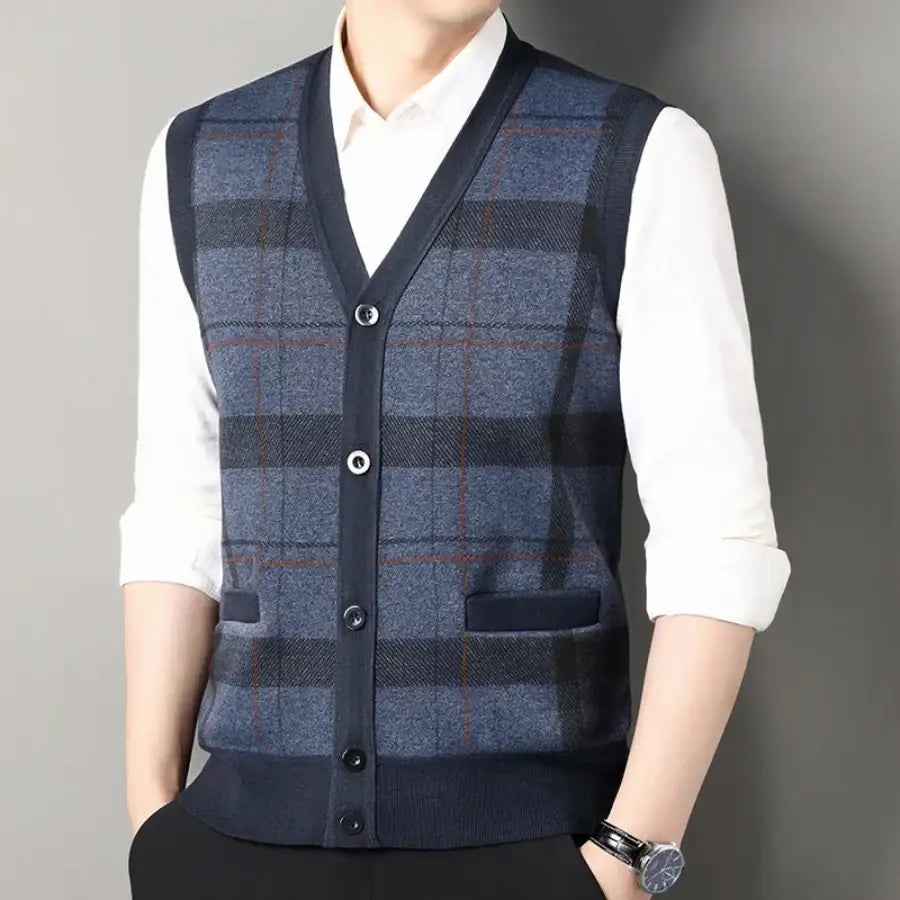 V Neck Cardigan - Dark Blue / L
