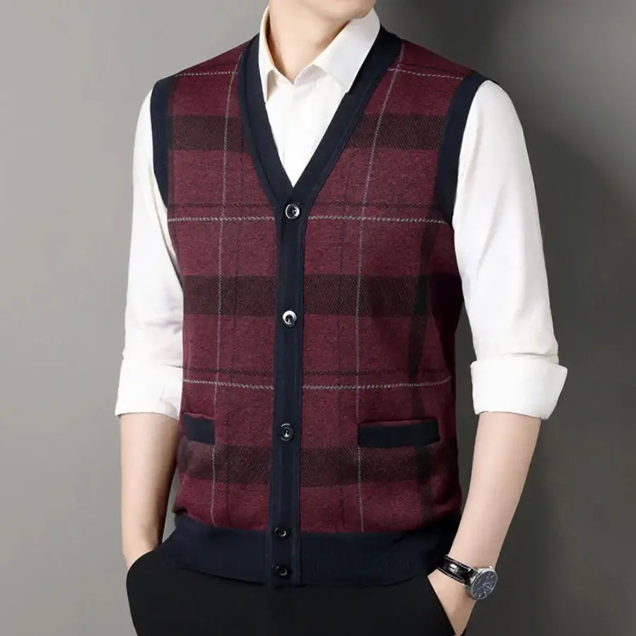 V Neck Cardigan - Red / L