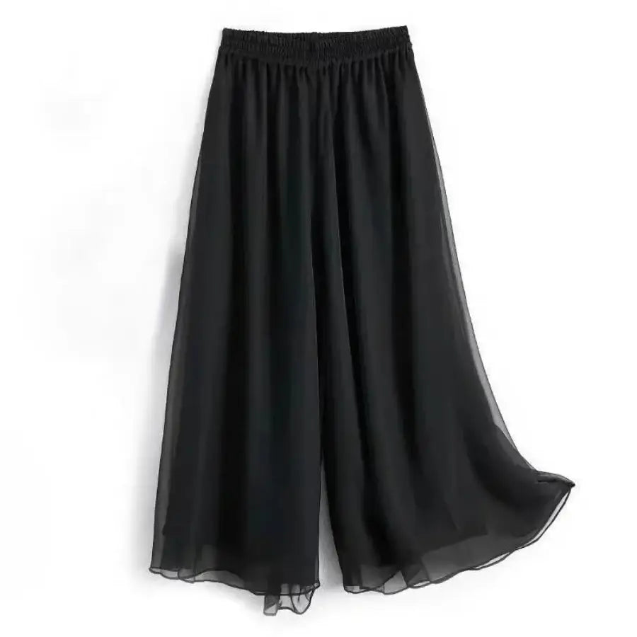 Wide Leg Flowy Pants - Black / M