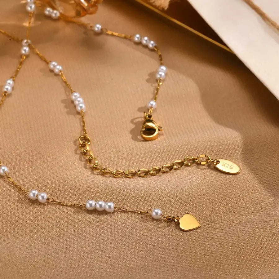 Y Shaped Pearl Necklace Gold