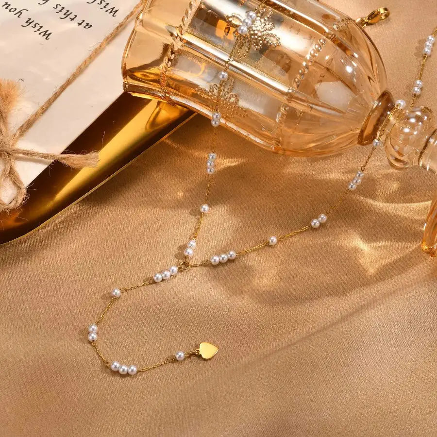 Y Shaped Pearl Necklace Gold