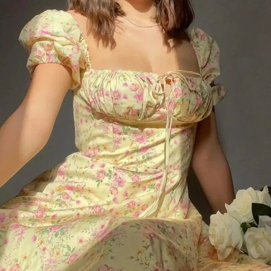 Yellow Puff Sleeve Dress