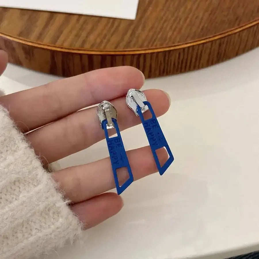 Zipper Earrings - Blue